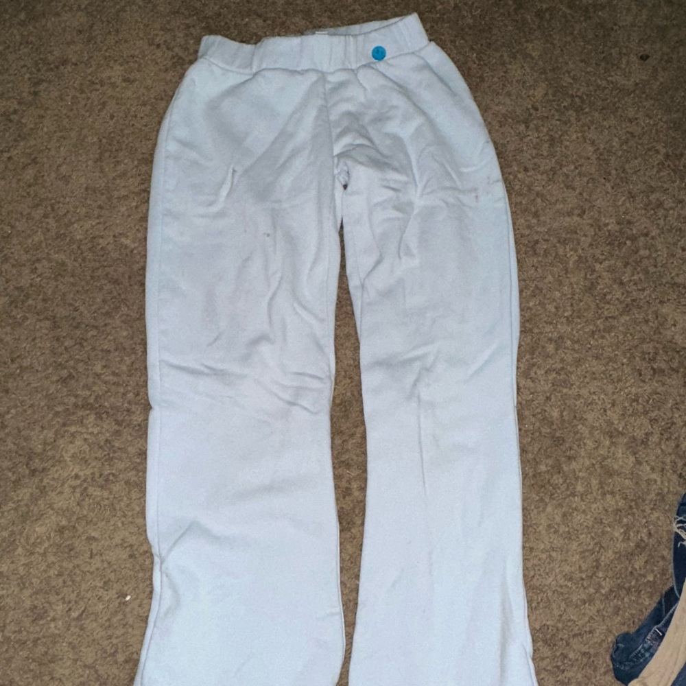 White Flared Pants with Blue Accent